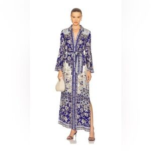 Alice and Olivia Chassidy Blue and White Floral Maxi Shirt Dress
